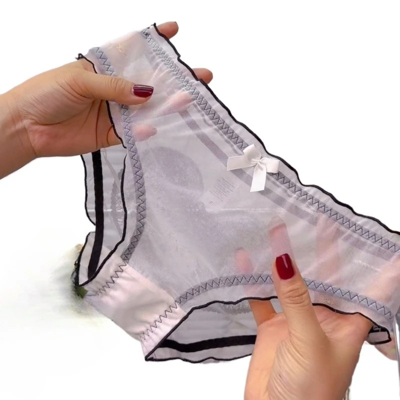 Low Waist New Satin Breathable Lace Women's Girl Transparent Briefs Smooth and Soft Panties 2026 Love Wind Mesh Sexy Underwear