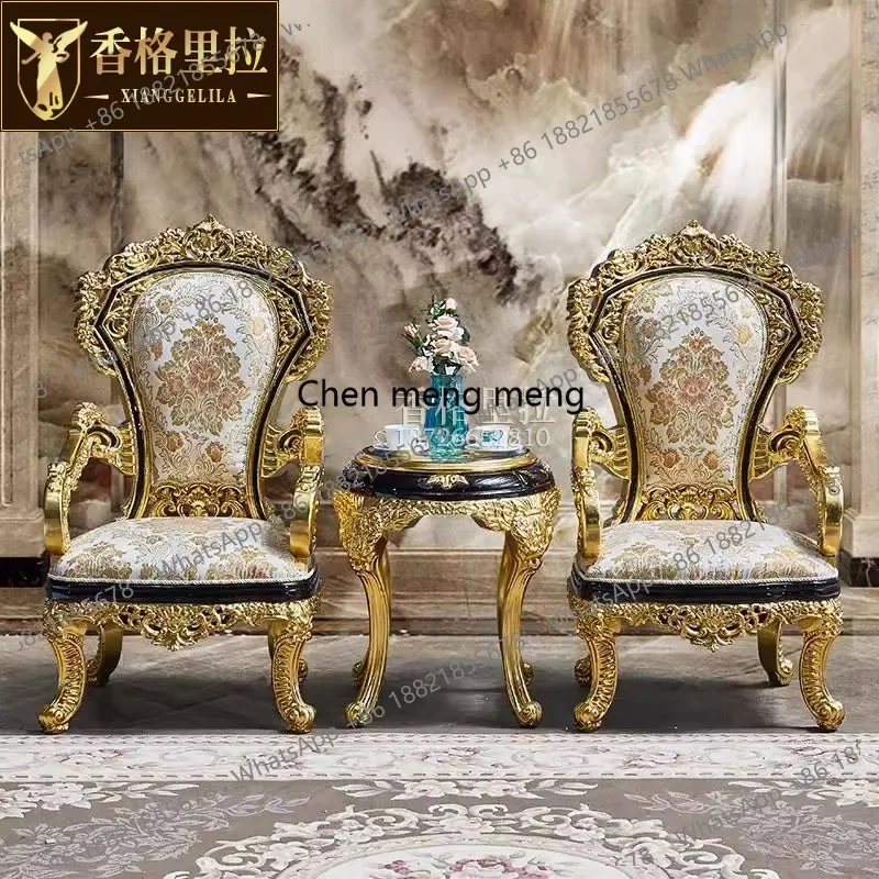 كرسي طعام G153 من رقائق الذهب الفرنسي، كرسي طعام فيلا منحوت من الخشب الصلب الأوروبي كرسي بذراعين خلفي #3