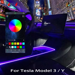 Console centrale Dashboard Neon Light Tubes per Tesla Model 3 Model Y 2021- 2024 RGB interni LED Strip Lights con Controller App