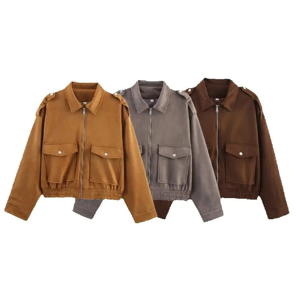 

Женский свободный топ с пушистой текстурой и воротником, длинный рукав, значок на плечо, карман на пуговицах, осенне-зимняя новая мода Jac