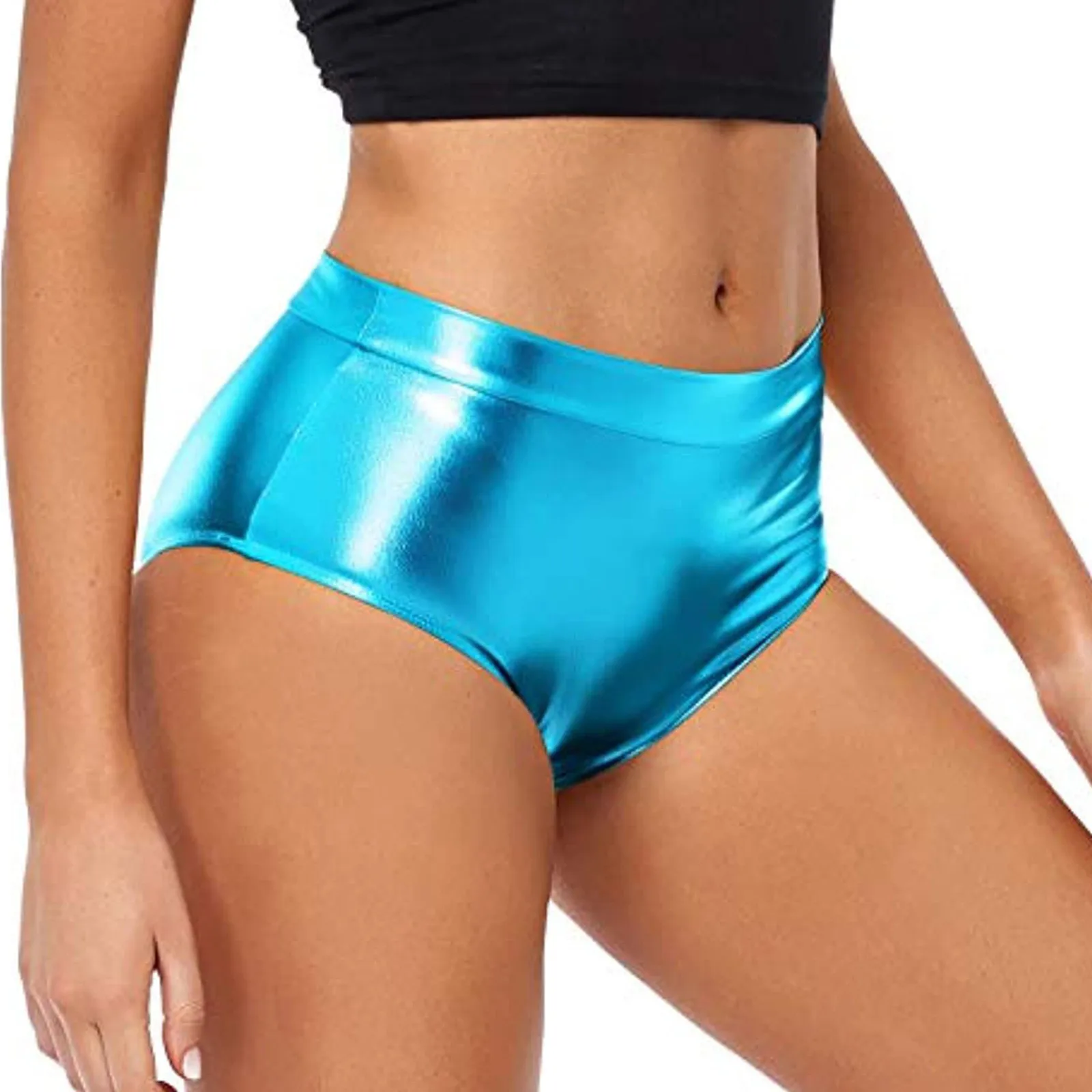 Women\'s High Waisted Metallic Booty Shorts Rave Bottoms For Dancing Hot Pants Clubwear Women\'s Shorts Casual Beach