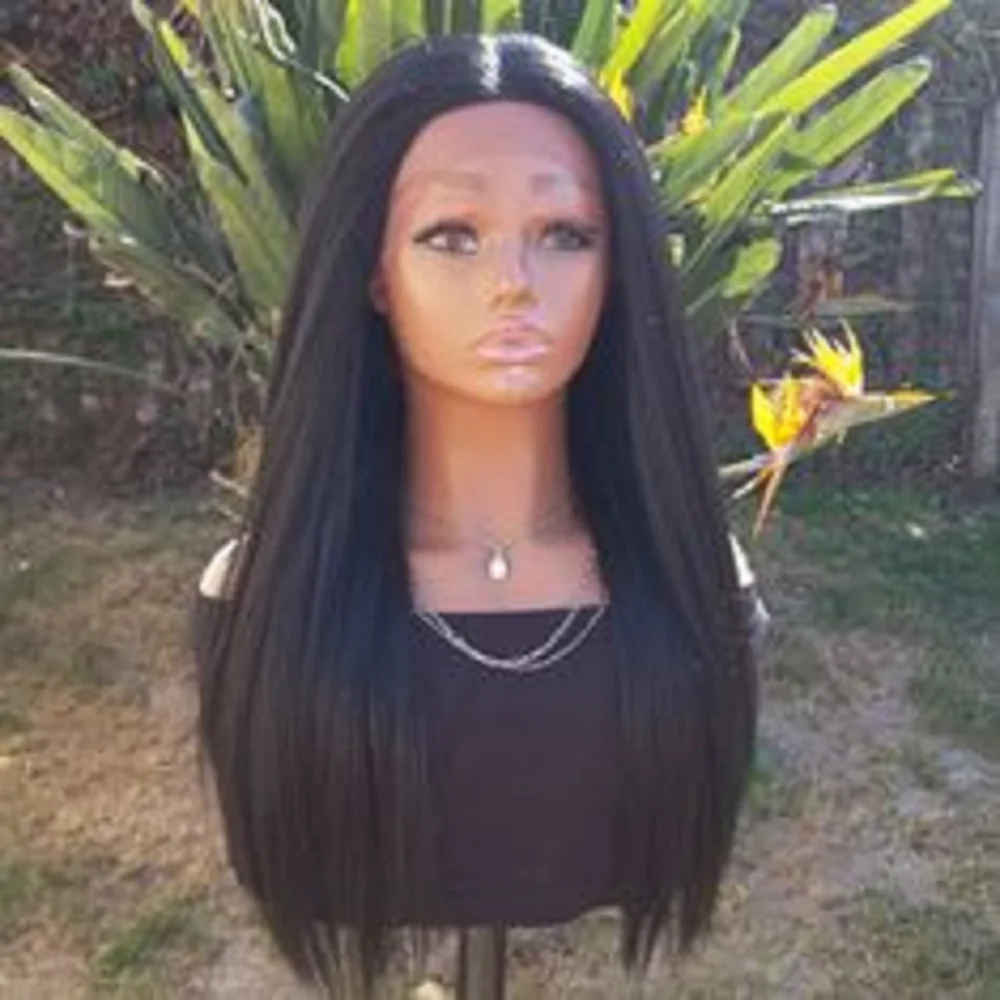 Kinky Straight Soft Glueless 26inch Long Black Yaki Lace Frontal Wig For Black Women Babyhair Preplucked Daily Cosplay