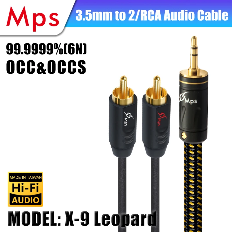 HiFi MPS X-9 Leopard 99.9999% OCC Silver Plated+4K Gold Plated Plug 3.5mm to 2 RCA audio type-c male to 2 RAC male Speaker cable