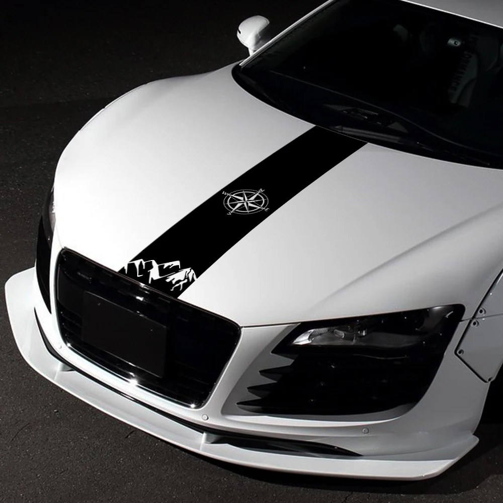 

For Audi BMW Ford Honda Nissan VW Lada Alfa Car Hood Cover Sticker Mountain Compass Graphics Vinyl Decal Auto Tuning Accessories