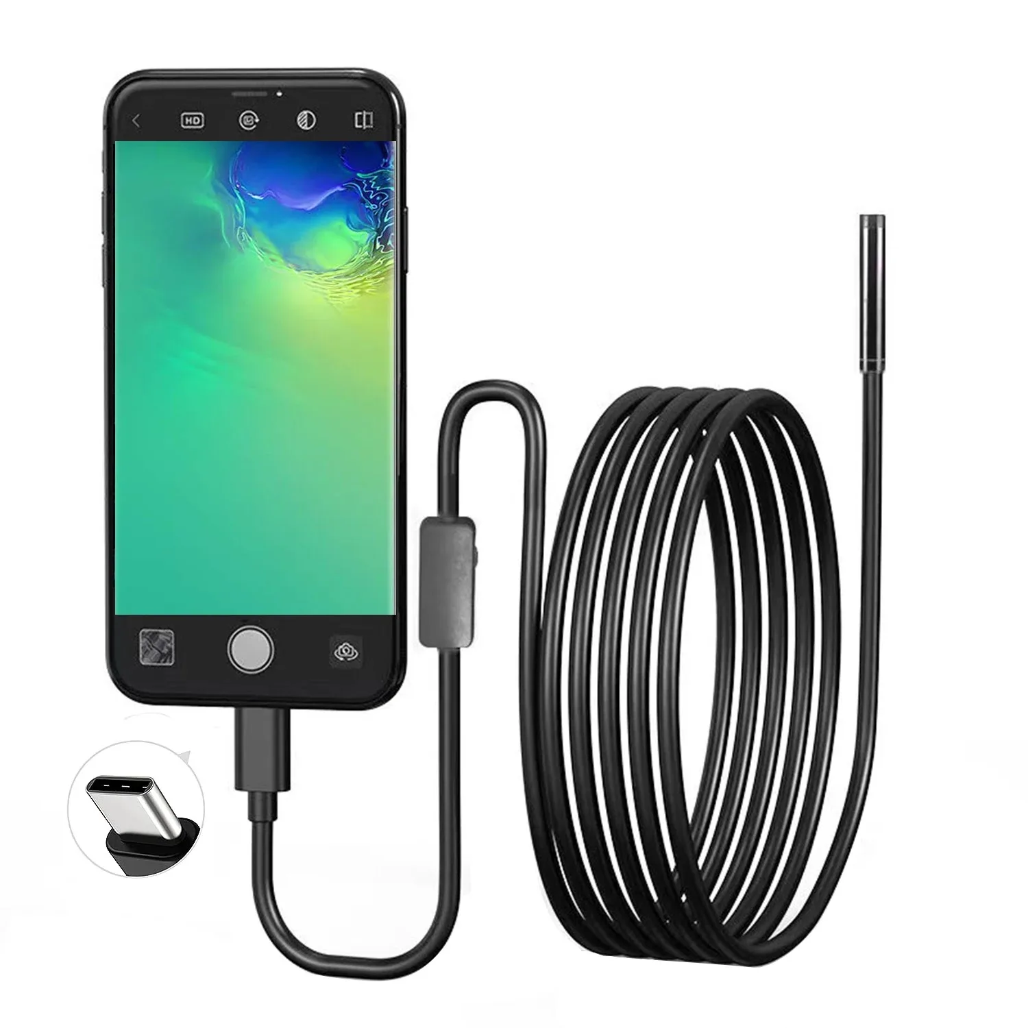 5.5mm lens USB Endoscope Borescope Inspection Camera for OTG Android Phones  with 6 LED Lights for Type C Devices