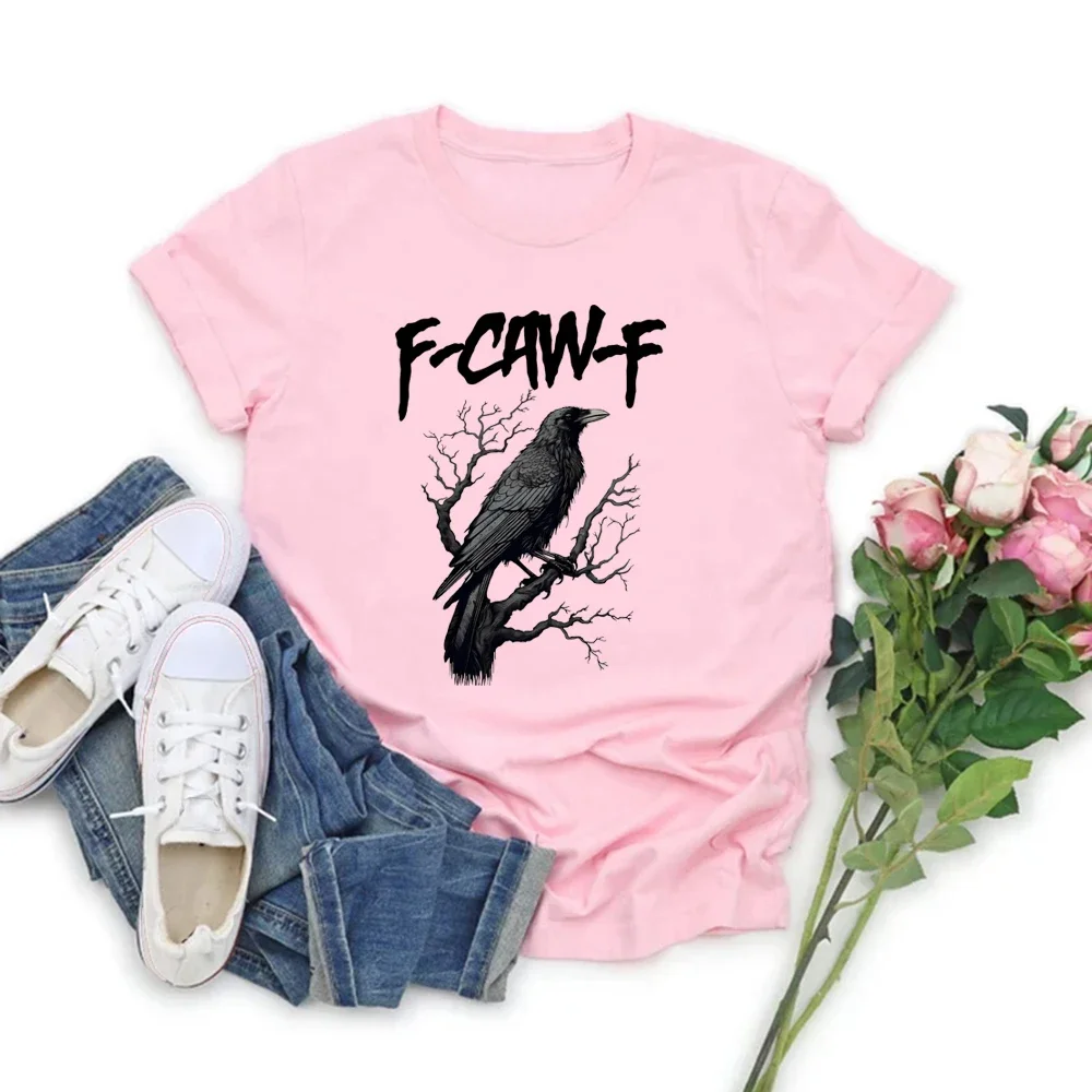 F-Caw-F T-Shirt drôle corbeau T-Shirt corbeau noir clair de lune Raven T-Shirt Vintage unisexe à manches courtes col rond T-Shirt impertinent corbeau amant cadeau