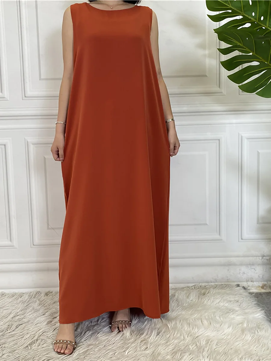 Muslim Middle East fashion women\'s sleeveless dress Dubai Arab pure color simple wind long dress Islamic casual women\'s clothing