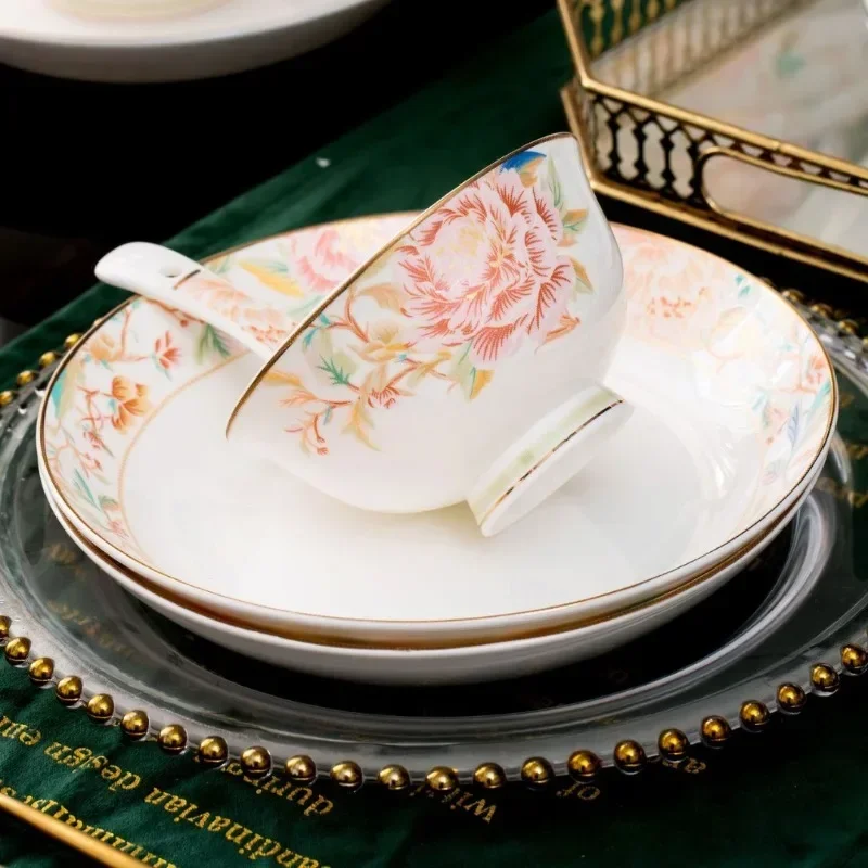 New Jingdezhen Ceramic Tableware Set Combination High-end Bone China Bowl Set Tableware Housewarming Wedding GiftsN20