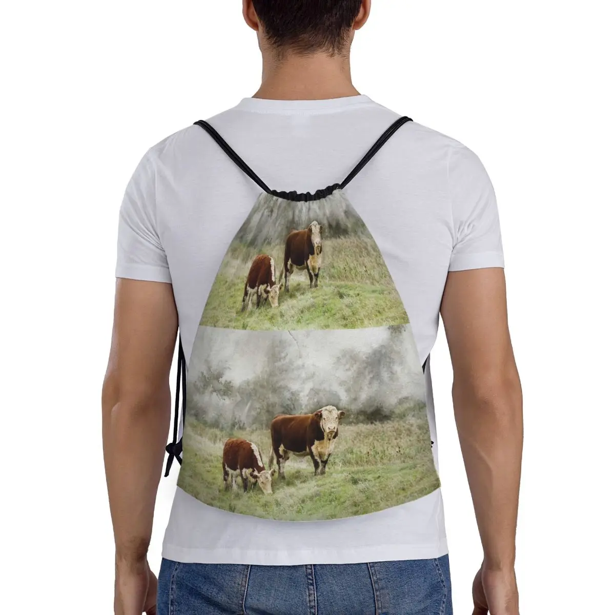 

Рюкзаки для фотографий Hereford Bull And Cow, акварельные рюкзаки для фотографий, повседневные сумки на шнурке, карманные сумки для обуви, сумки для книг для путешествий, школы