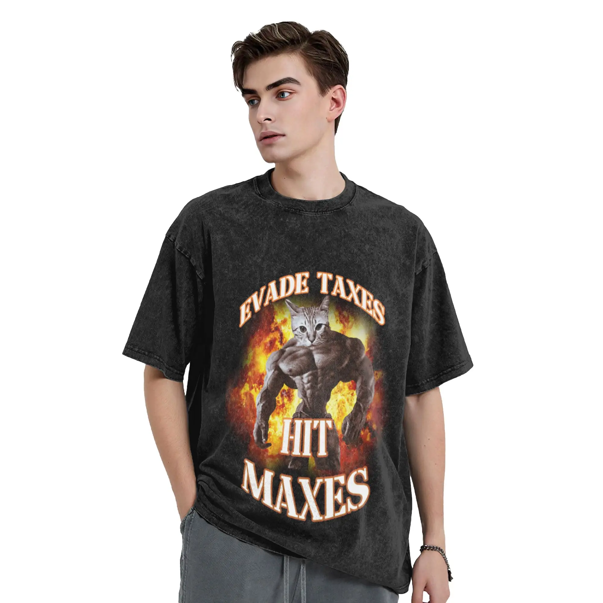 evade taxes hit maxes cat gym meme Classic Cool A Vintage Oversized Cotton Unisex T-Shirts