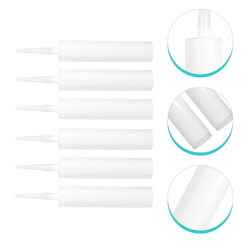 

6 Pcs Empty Plastic Bottle Sealant Glue Caulk Tubes Tool Trimable Tip Plunger Caps Glass White Caulking Grout Tiles