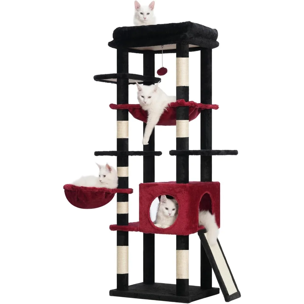

Cat Tree Tower, Scratching Posts with Condo, Large Hammock and Bed, Sisal Scratch Board, Basket, Multi-Leval for Big Indoor Cats