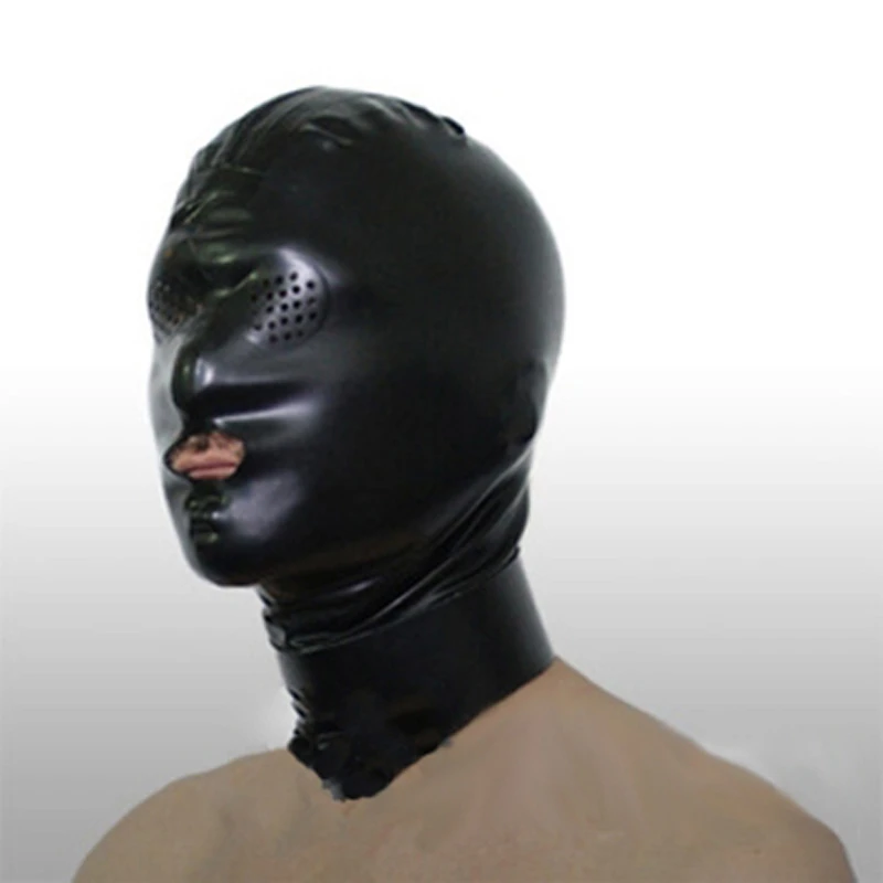 Sexy  Latex Gummi Women Men Hood Rubber Face Game Mask with Mesh Holes Eyes Handmade Head Cover S-LM286