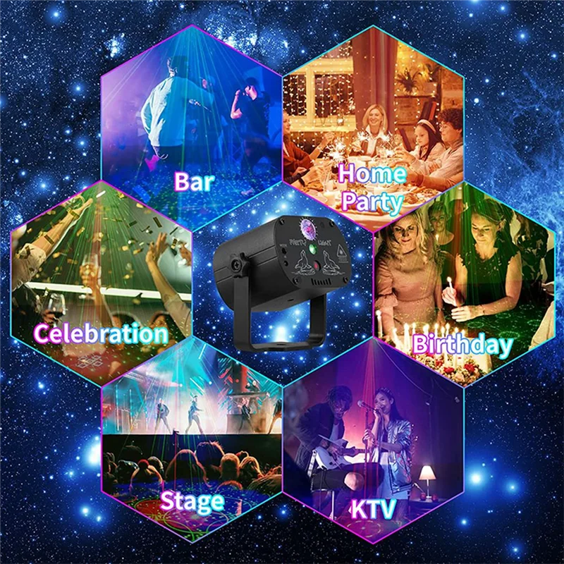 7 Color LED DJ Disco Laser Sound Strobe Projector For Christmas Halloween Deorations A