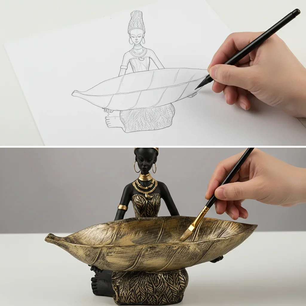 VILEAD Hand-Crafted Resin African Artistic Figurine Decorative Sculpture For Home Desk Decoration With Trinket Tray Function