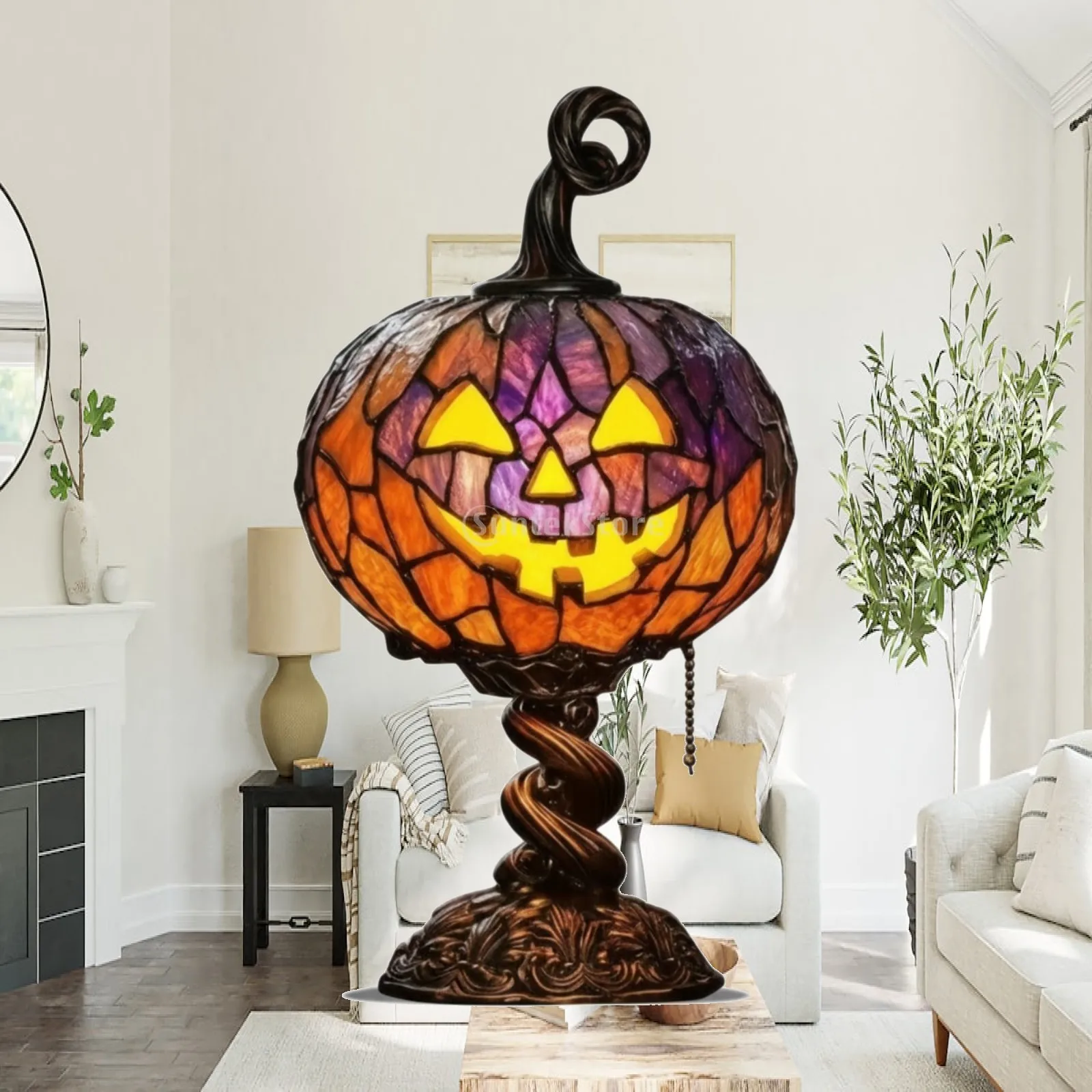 Stained Glass Pumpkin Lamp Colorful Pumpkin Table Lamp Artistic Atmospheric for Halloween, Tabletop