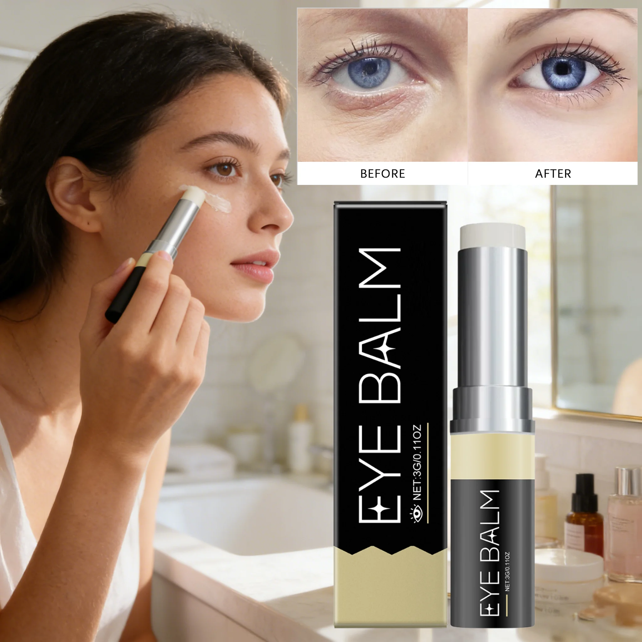 Retinol Feste Augencreme Stick Hyaluronsäure Leicht Feuchtigkeitsspendend Glatte feine Linien & Reduziert Schwellungen Augenringe Augenpflege