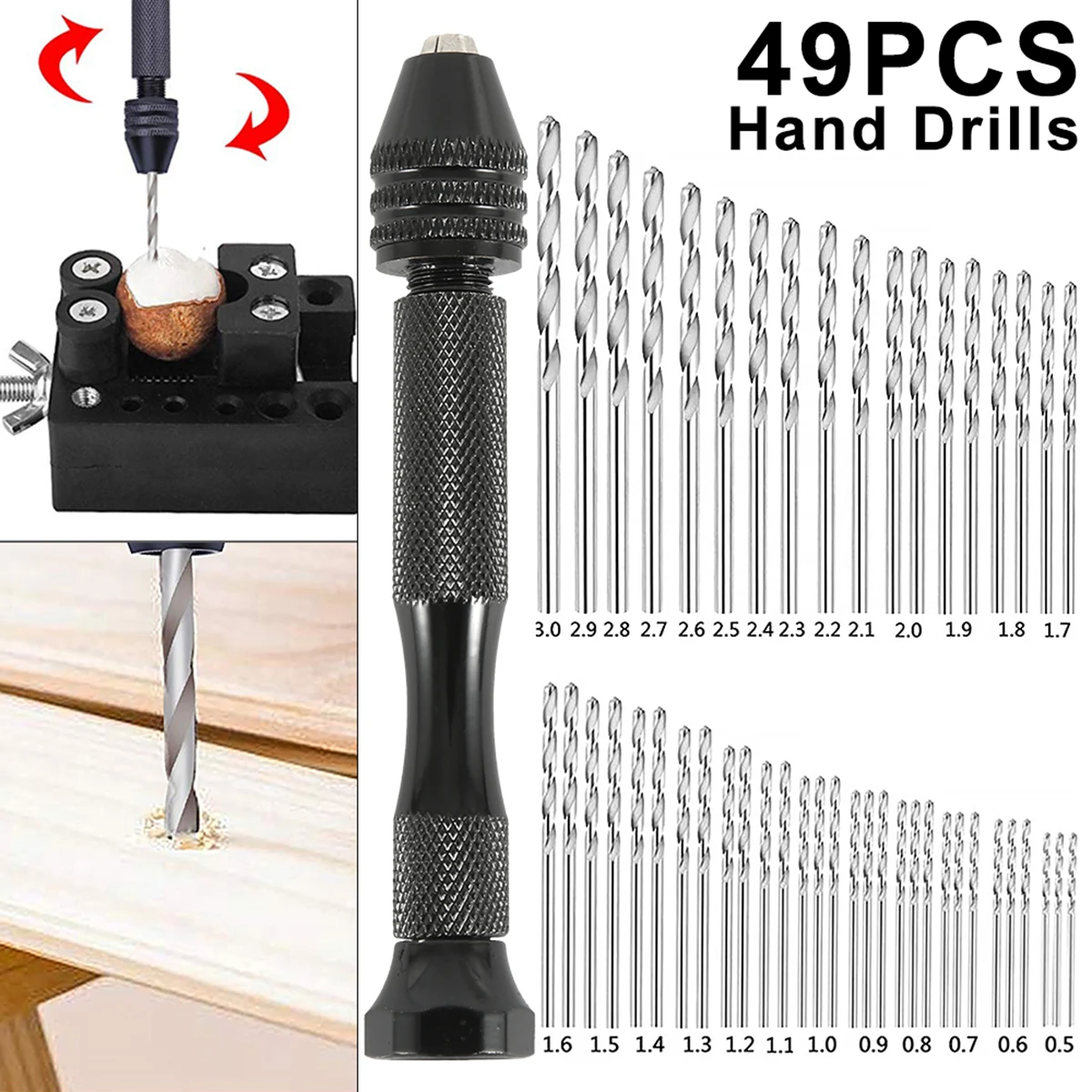 49Pcs Hand Drill 0.5mm-3.0mm Drill Bits Set For Models Hobby DIY Woodworking Drilling Rotary Tools Hand Tools Set Accessories