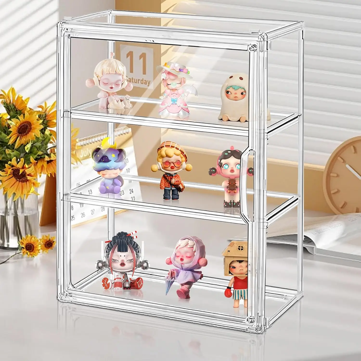 3 Tier Clear Display Case for Figures,Acrylic Storage Organizer Box, 4 Pack