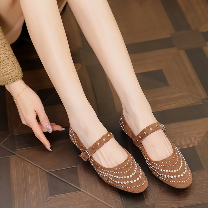 Chaussures Plates Rétro à Rivets pour Femme, Chaussures Simples à Essence, Décontractées, Tête Ronde, Concis, 34-43, Nouveau, CommConsul03