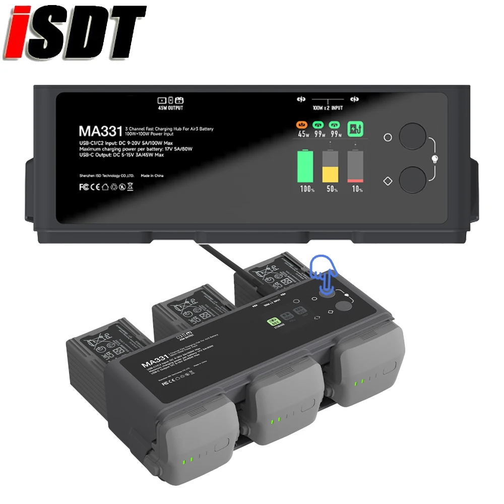 

ISDT MA331 200 Вт (двойной 100 Вт) умный аккумулятор быстрая зарядка Батлер USB Type-C разъем обновления OTA для DJI Air3 Aerial FPV Drone