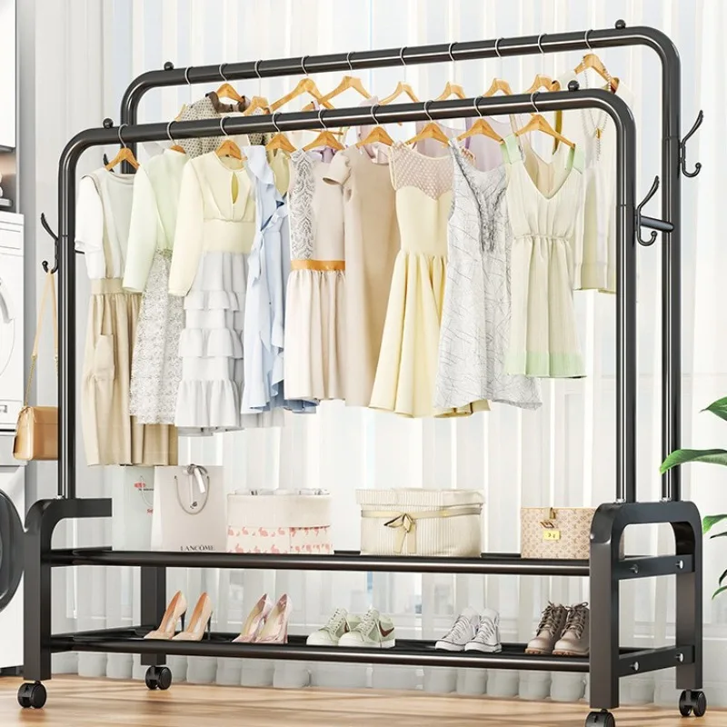 Standing Clothes Drying Rack Double Rod Indoor Balcony Dormitory Clothing Racks Coat Rack Garment Rack Clothing Rack Meuble