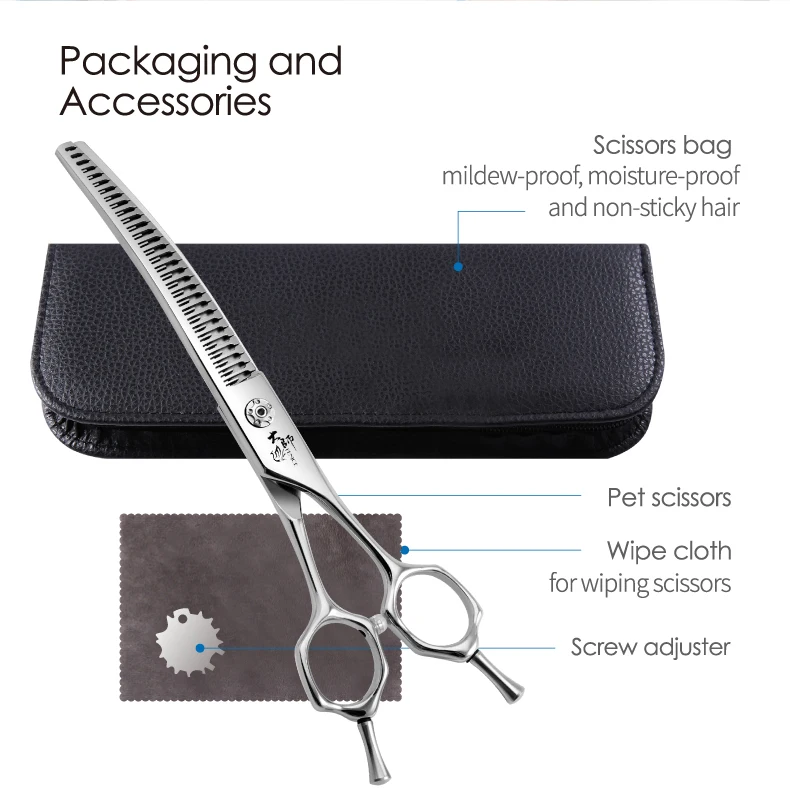 Fenice 7/7,5 Zoll professionelle Haustierpflegeschere, gebogene Chunker-Schere mit kleinen Zähnen, Hunde-Friseurschere 70–75 % – Detail 8