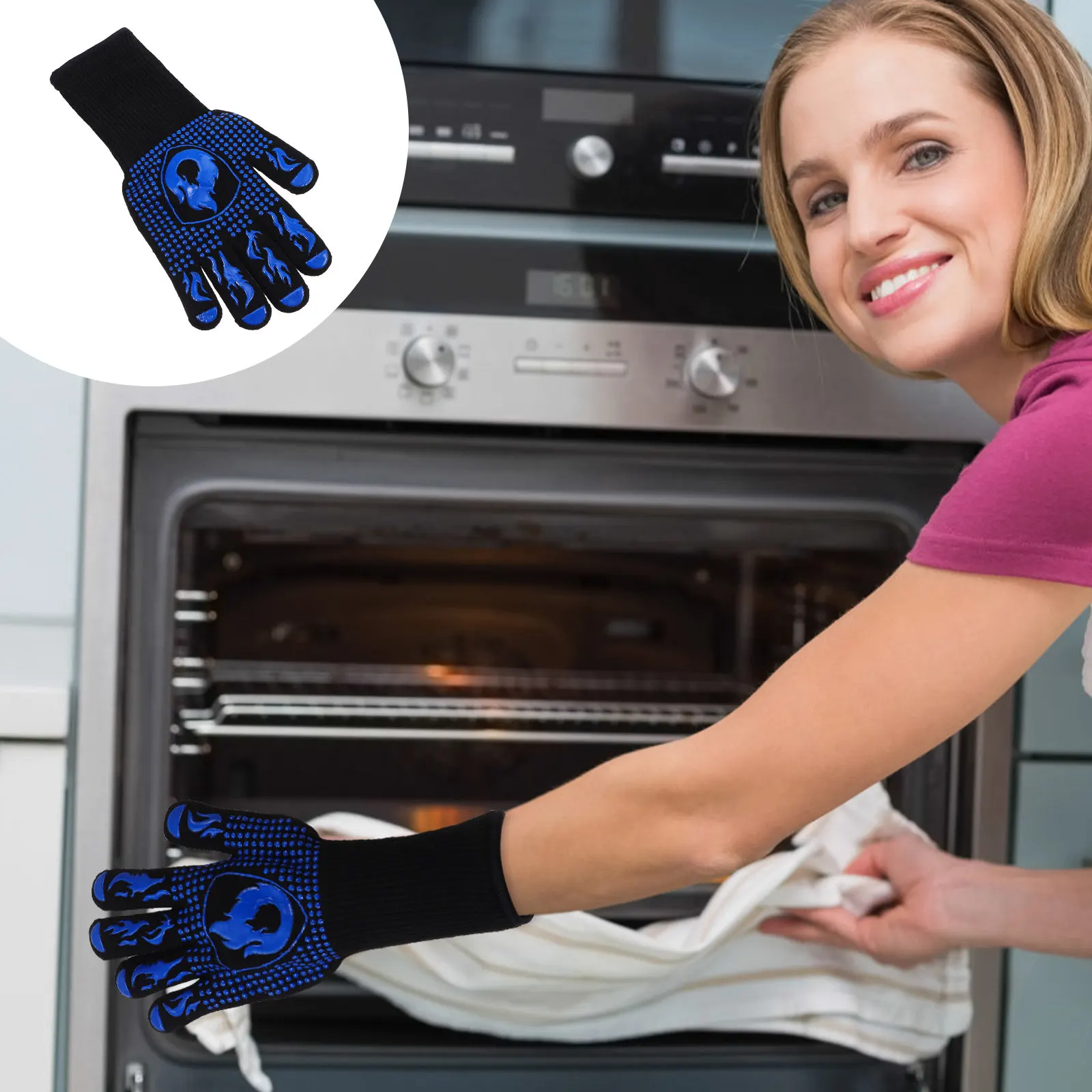 1Pcs Heavy Duty Silicone Oven Mitts High Heat Resistant Cook Mittens for Kitchen Baking Outdoor Bbq Hot Plate Steam Boiling