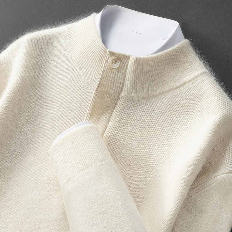 

ADDONEE мужской пуловер с воротником на пуговицах, 100% кашемировый свитер, тяжелый вес, осень-зима, толстый, теплый, элегантный, повседневный, классический кашемировый