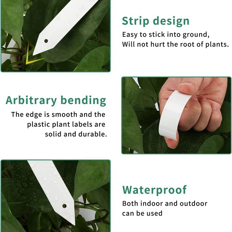 200 buah label taman pembibitan tanaman plastik tag pasak taman putih 10x2cm