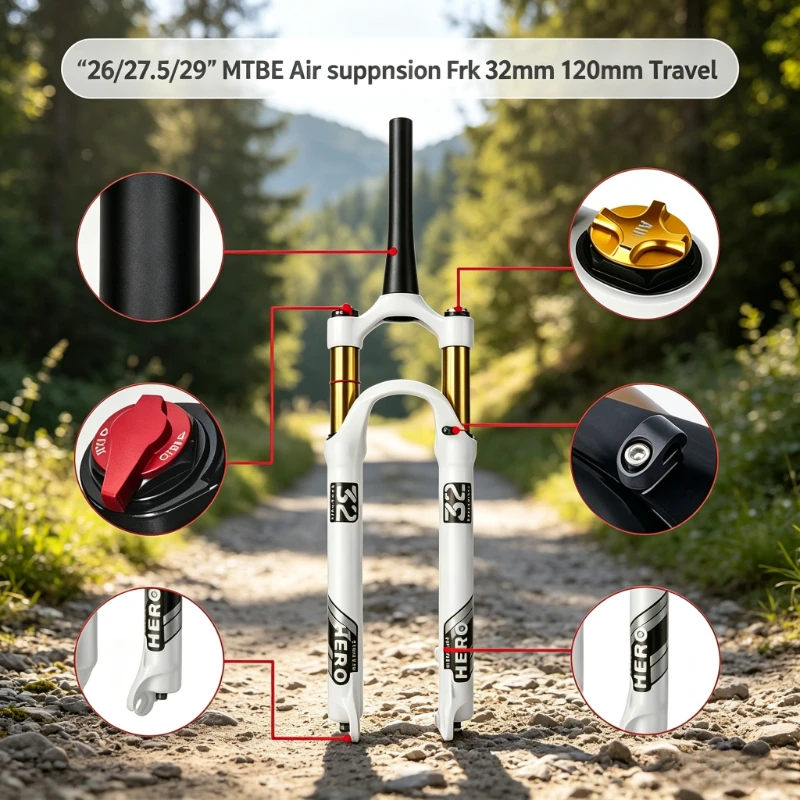 CYCLING HERO MTB Air Fork 26 27.5 29er XC Dirt Jump 120mm Travel 32mm Tube QR 9x100mm Magnesium Alloy Suspension