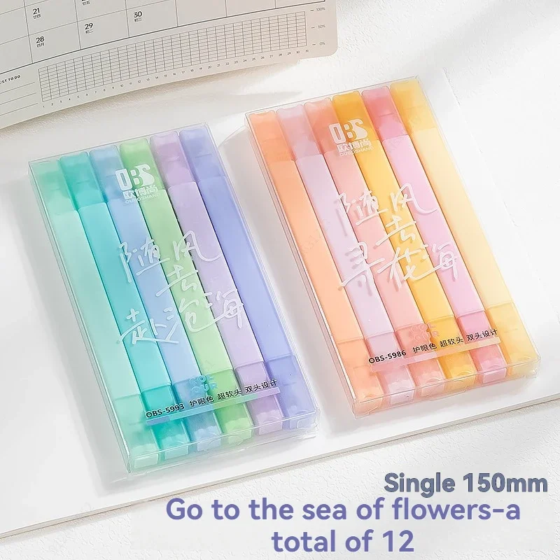 6 개/대 더블 헤드 형광 형광펜 마커 학생을위한 파스텔 드로잉 펜 학교 사무용품 귀여운 문구