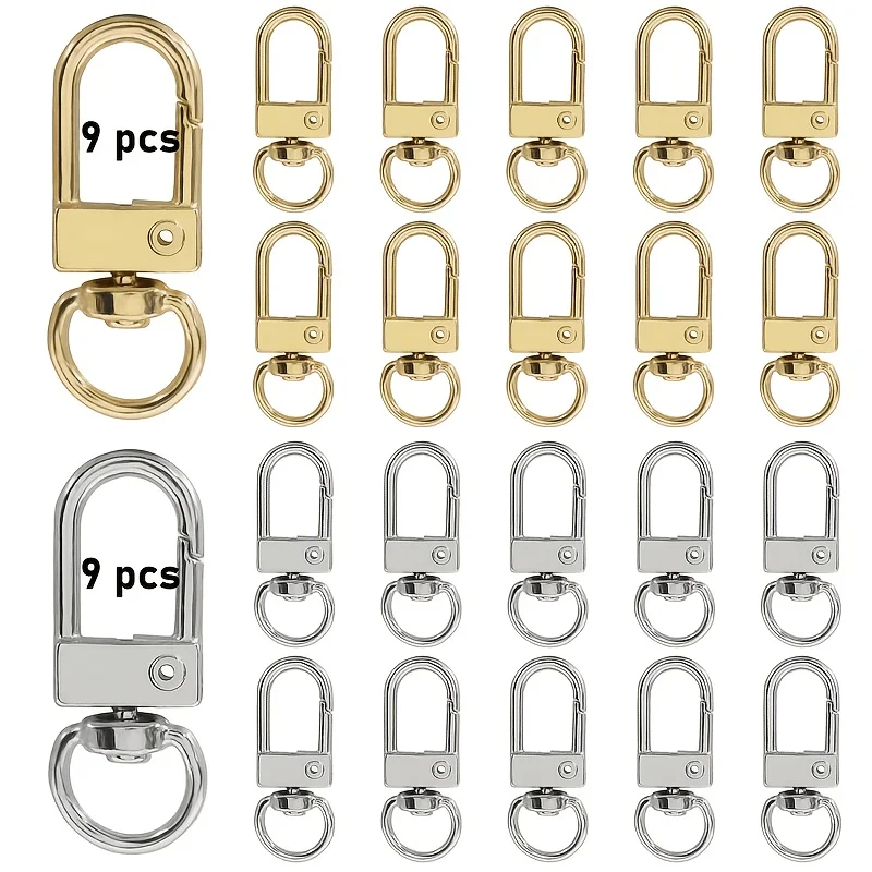 9set Rotatable Spring Key Hooks U Shaped Metal Rings DIY Handmade Pendant Connector Keychain Making Accessories Party Gifts