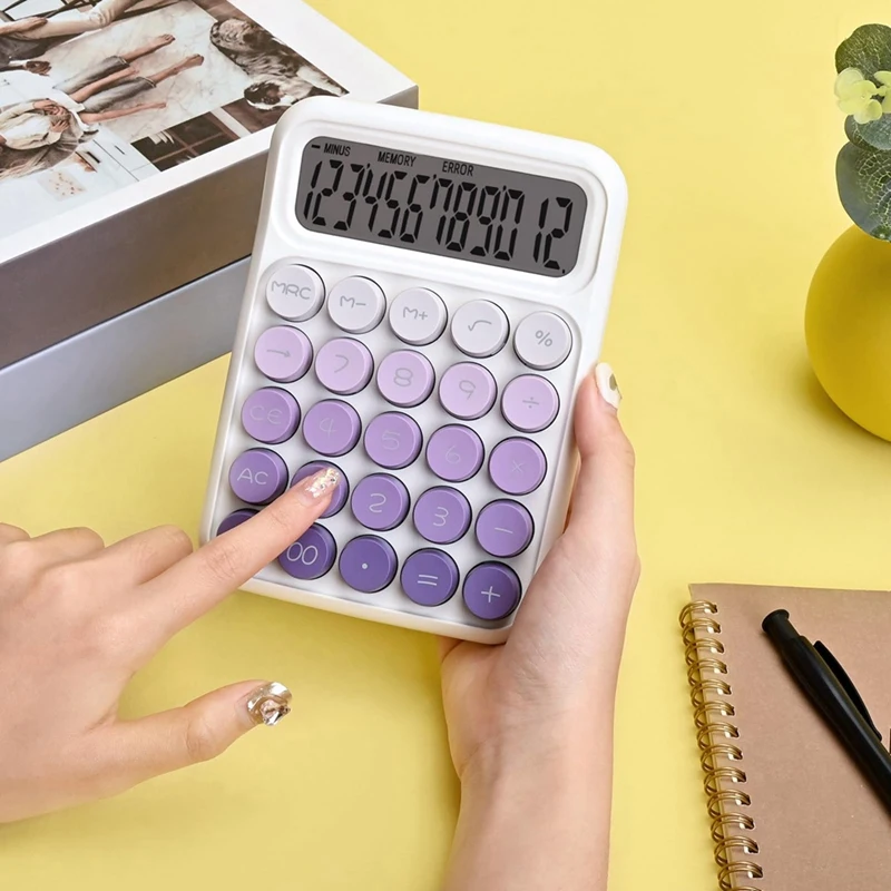 Desktop Mechanical Calculator, Cute Big Buttons Calculators With 12 Digits Large LCD Display, Desk Accessories