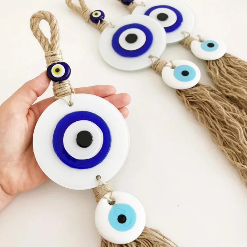 Big Lucky Eyes Glass Blue Turkish Evil Eye Pendant Bead Wall Hanging Handmade Decoration for Home Living Room Car Gift