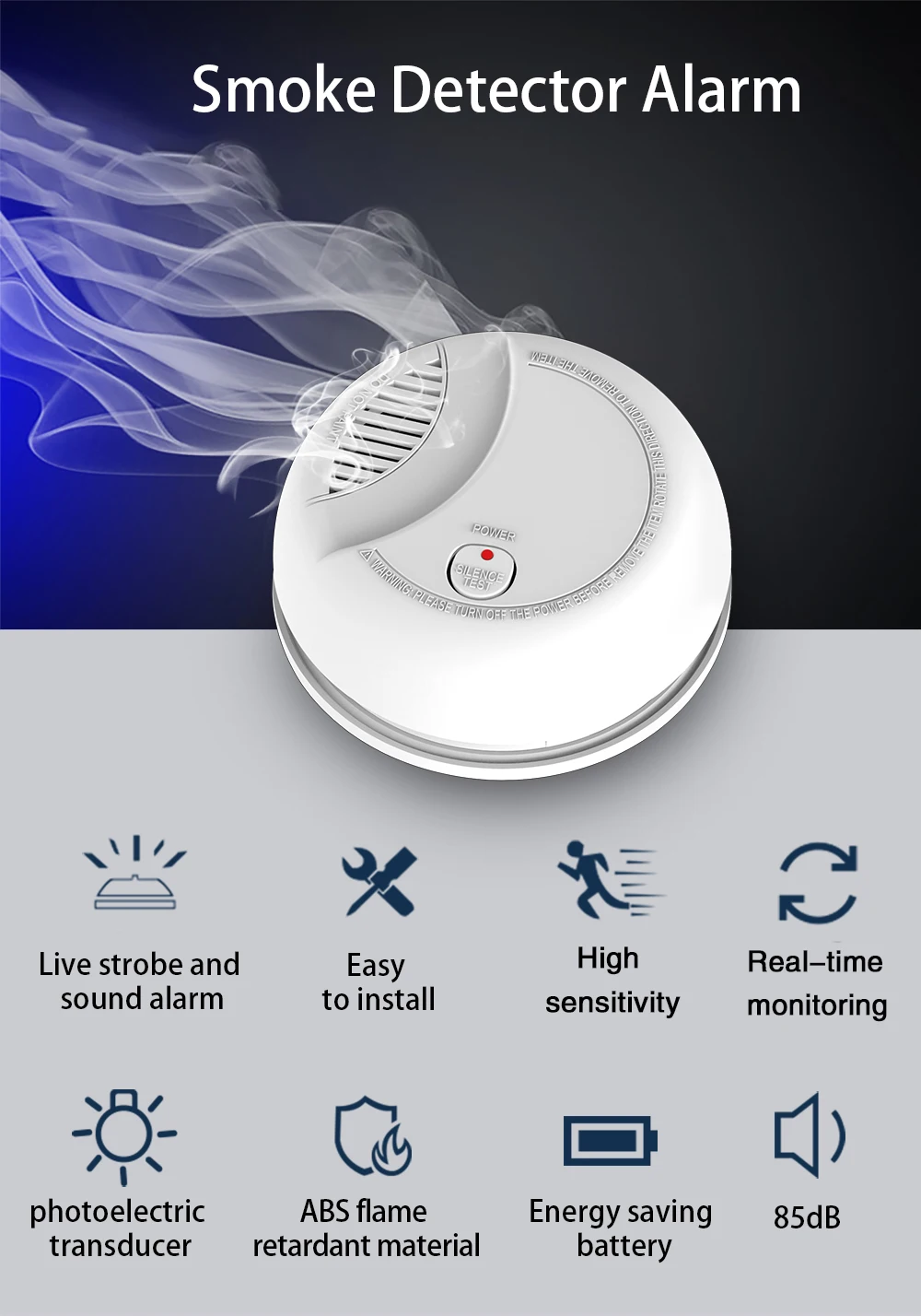 Alarma de humo óptica independiente para el hogar y la Oficina, Sensor de humo, seguridad contra incendios con indicador LED, conforme al estándar EN 14604, 2 piezas