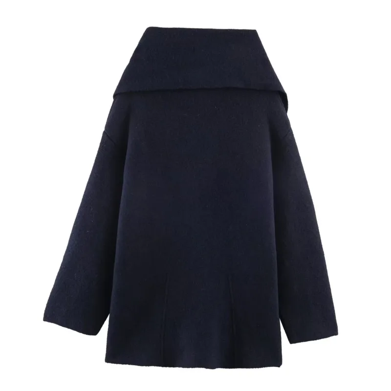 Długi płaszcz damski na wiosnę i jesień z szalikiem, długi rękaw, kołnierz z klapami, złote guziki, elegancki płaszcz damski, szykowna odzież wierzchnia, eleganckie płaszcze.