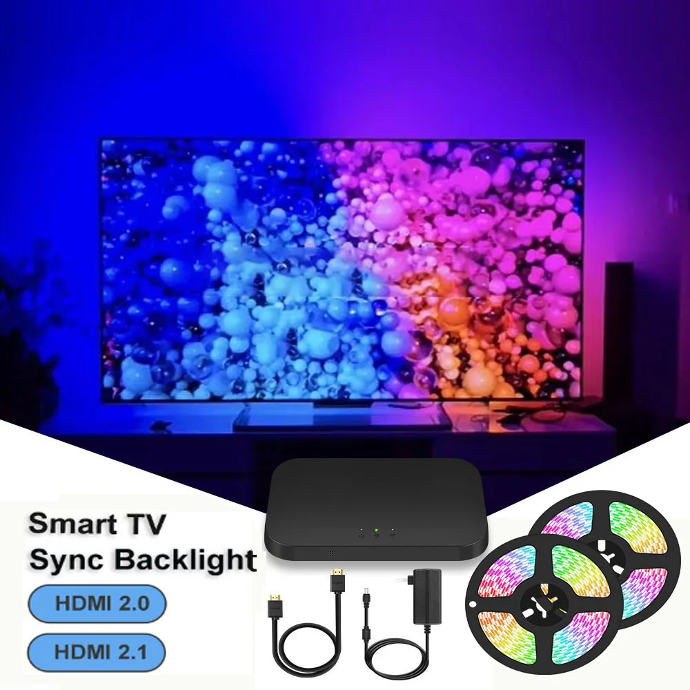 Smart Ambient TV Led Backlight For 4K HDMI 2.0/2.1 Device Sync Box Led Strip Light Kit Wifi Alexa Voice Google Assistant Control