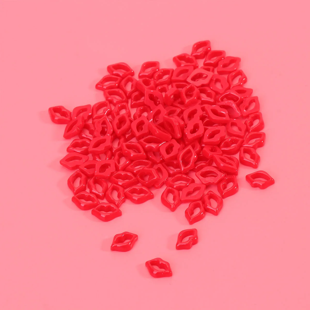 

100pcs Diy Phone Case Accessories Red Lips Shape Resin Sticker For Mobile Decor Craft Jewelry Tool Clothing Ornament