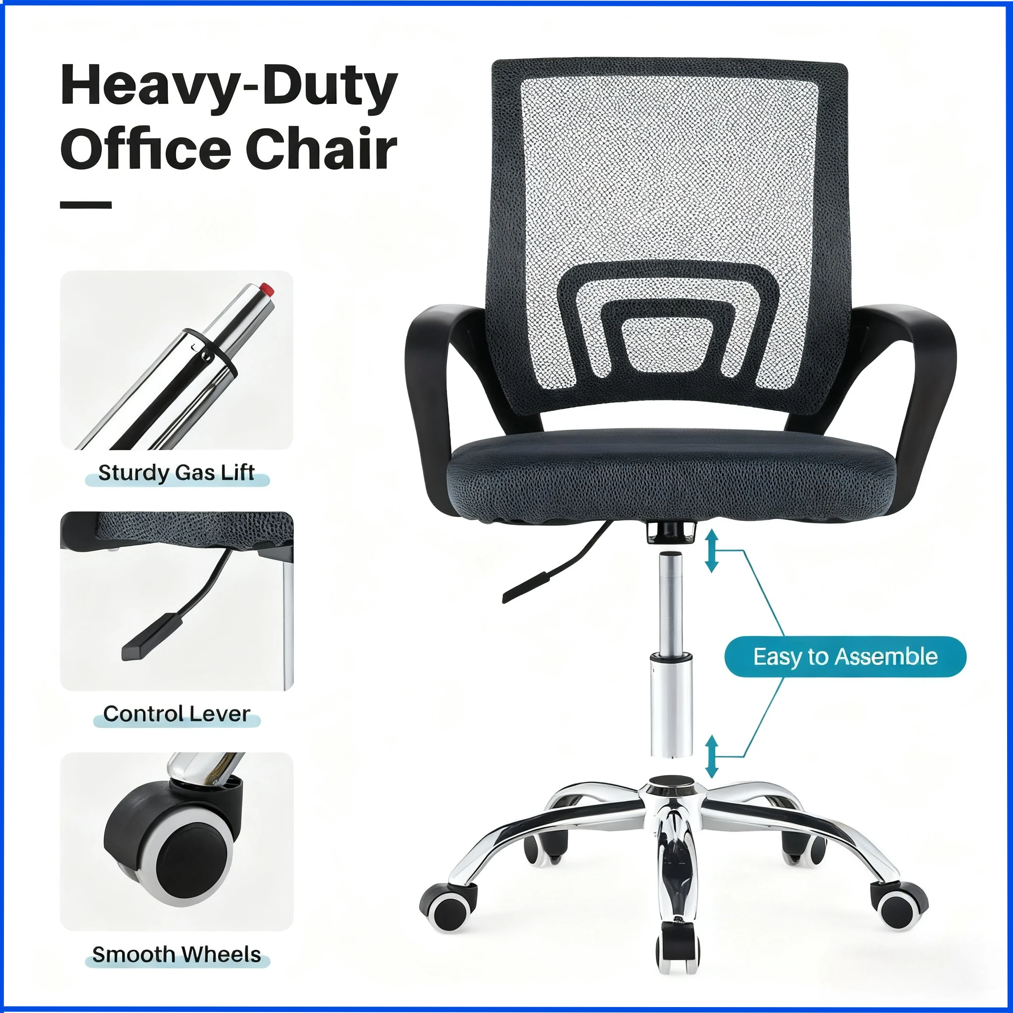 ww Ergonomic Mid-Back Office Chair with Adjustable Height Breathable Mesh Executive Desk Chair
