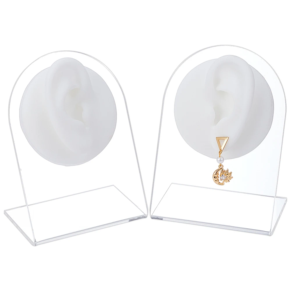 2Pcs Ear Display White Ear Piercing Model with Acrylic Stand Dual Earring Display Stand for Piercing Practice 2.5 Inch