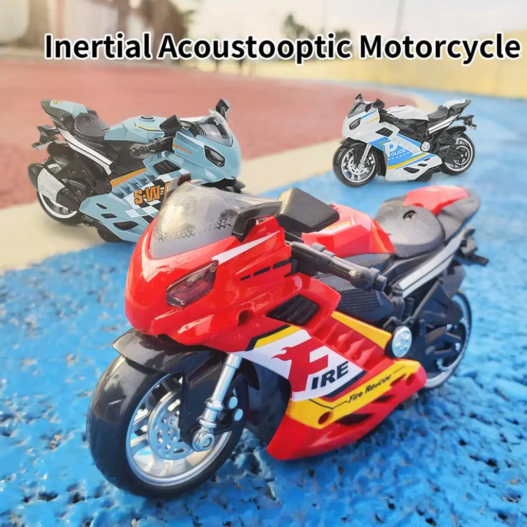 Modèle réduit de voiture de moto à inertie pour garçons, jouets moulés sous pression, effets sonores et lumineux, détails authentiques, amusant pour les enfants et les amateurs de moto