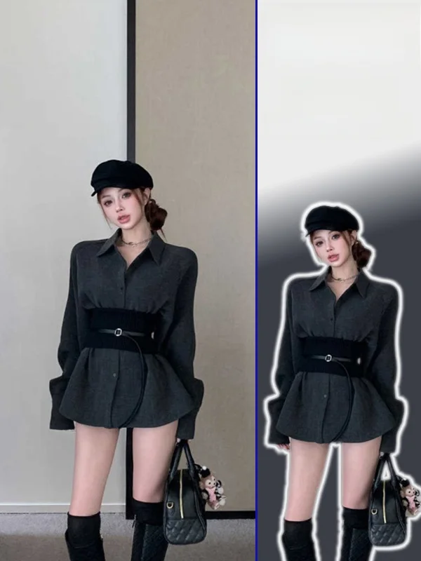 

Женская блузка с длинным рукавом и поясом, утягивающая талию, больших размеров, модная, винтажная, универсальная, весенняя коллекция