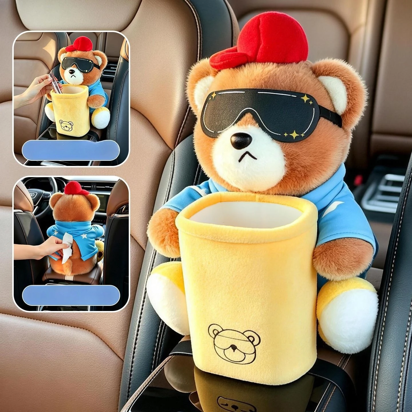 Creative Car Tissue Box Trash Can 2 in 1 Cartoon Cute Armrest Storage Organizer Practical Gift