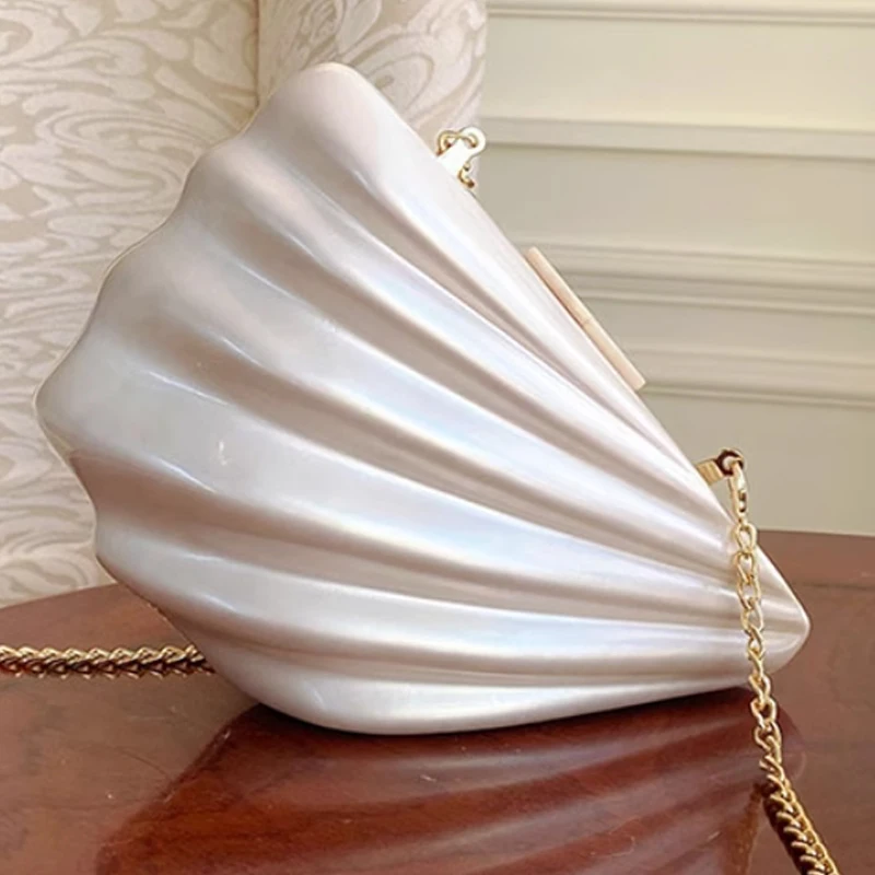 New Single Shoulder Crossbody Bag Fan shaped Shell Acrylic Women Bag Fashion Wedding Evening Party Bag