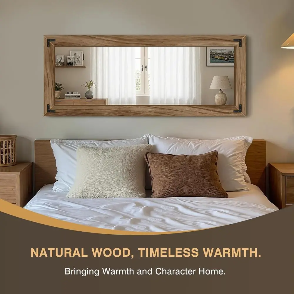 مرآة كاملة الطول، مرآة أرضية بإطار من الخشب الصلب مقاس 55 × 22، للمزرعة أو غرفة النوم، غرفة المعيشة، ديكور المدخل، الميل أو التعليق