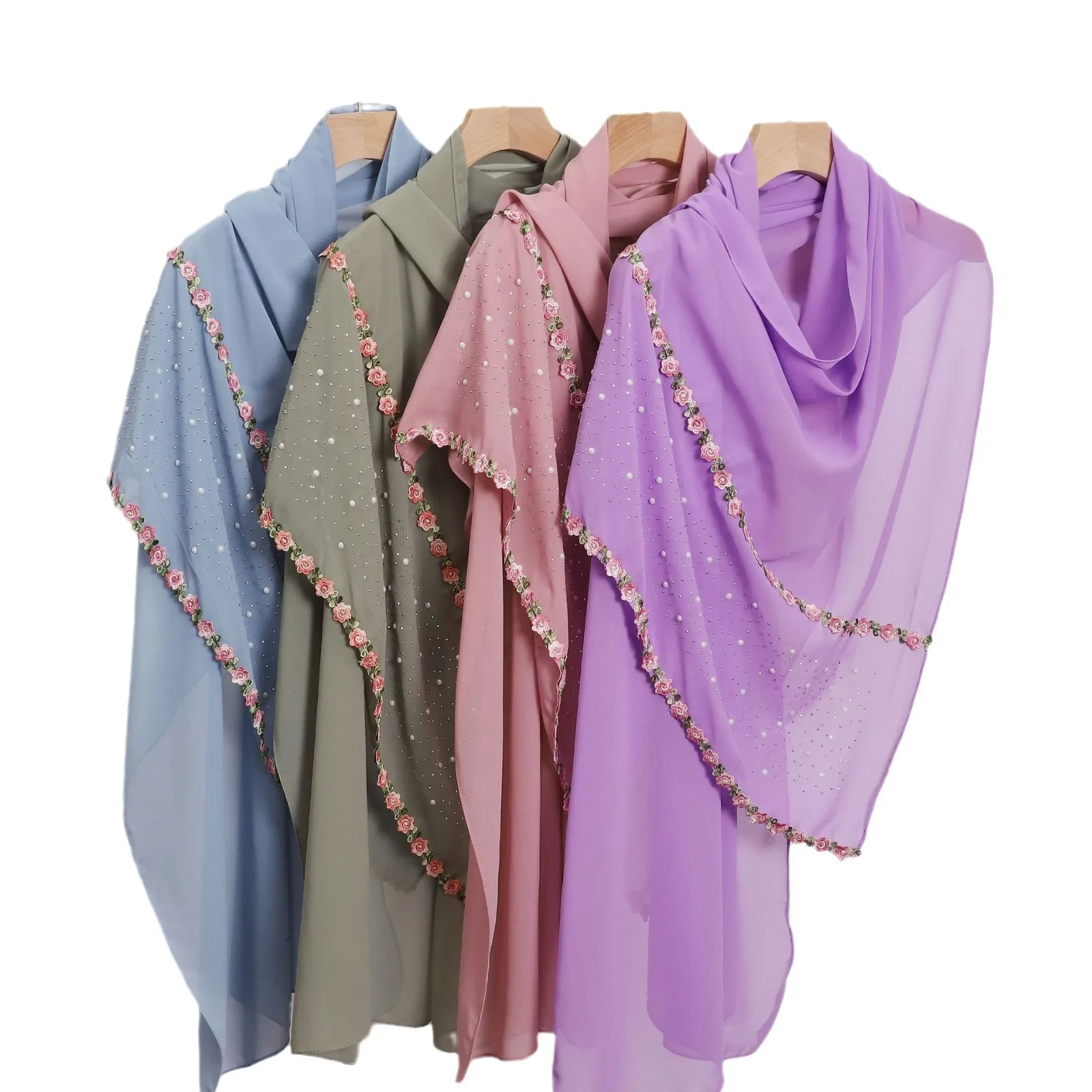 

New Ceramic Hot Diamond Pearl Chiffon Scarf Countryside Lace Chiffon Square Scarf Islamic Scarf Middle East Africa Headband