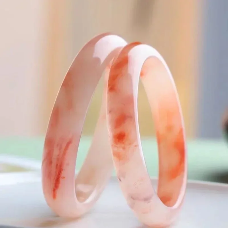 Tianshan Jade Bracelet Large Size Women's Jade Bracelet Natural Stone Natural Jade Bracelet Women Peach Blossom Pink Girls