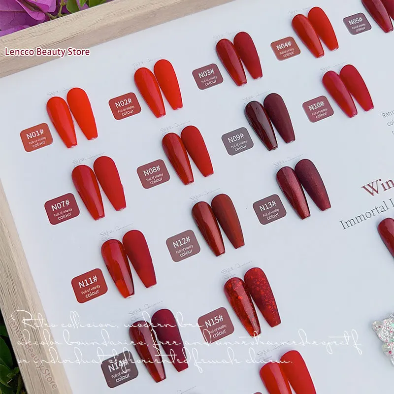Lencco 24 pièces automne rouge série vernis à ongles Gel avec ColorCard Nail Art Semi Permanent manucure tremper LED UV Gel pour ongles 15ml