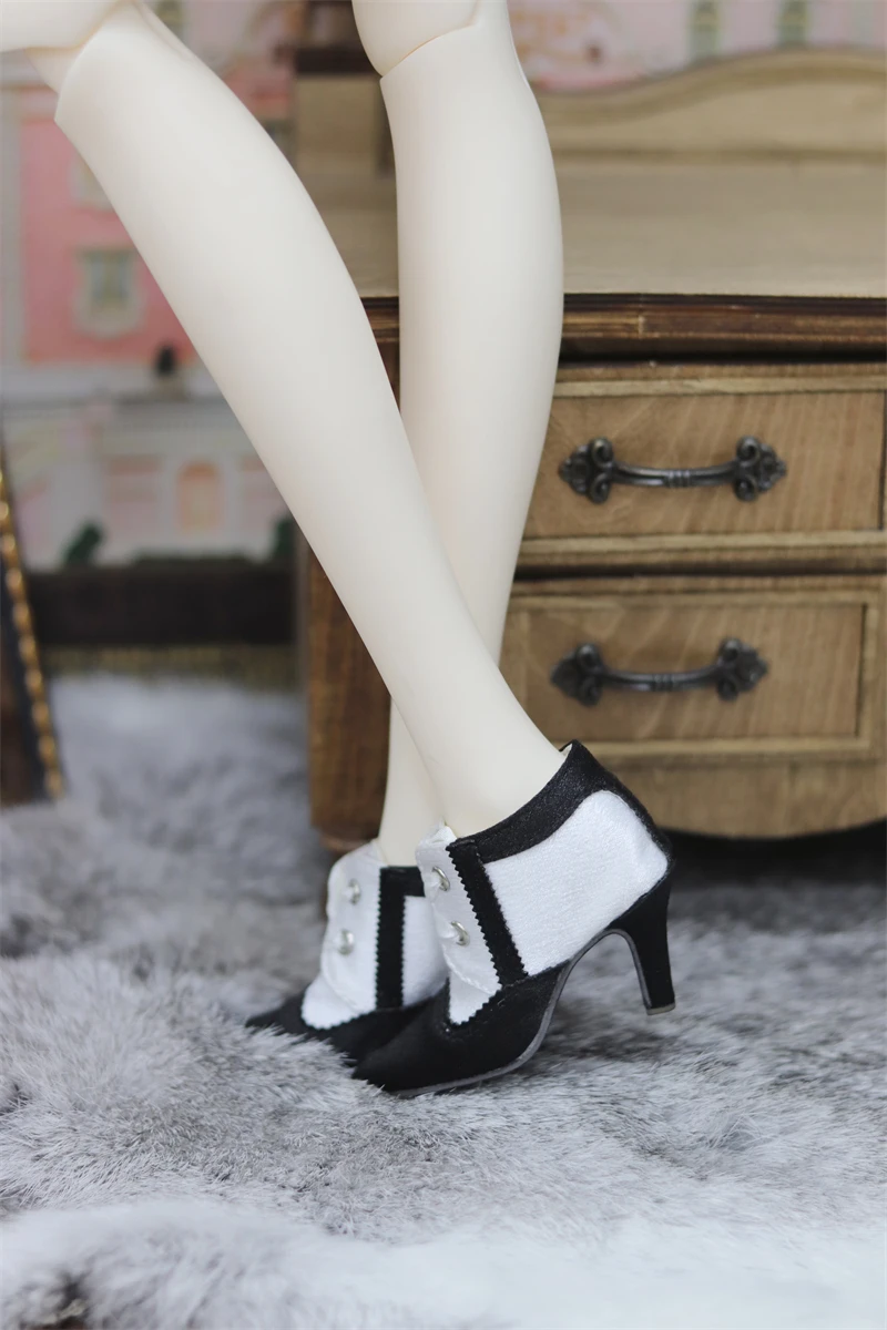 BJD Doll Shoes 1/3 SD16/GR/ DD Toy Daily Elegant Girls Pinty Lace-up Black White Soft Real Silk High Heels Gift Doll Accessories